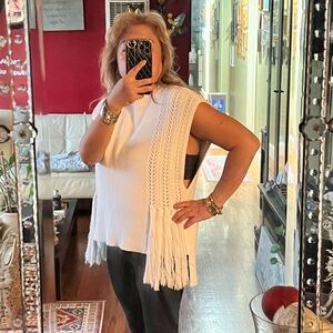 White Knit Tassel Top